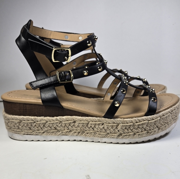Soda Somehow Open Toe Espadrille Wrap Adjustable Size 7 Woven Platform Sandals - Picture 5 of 7